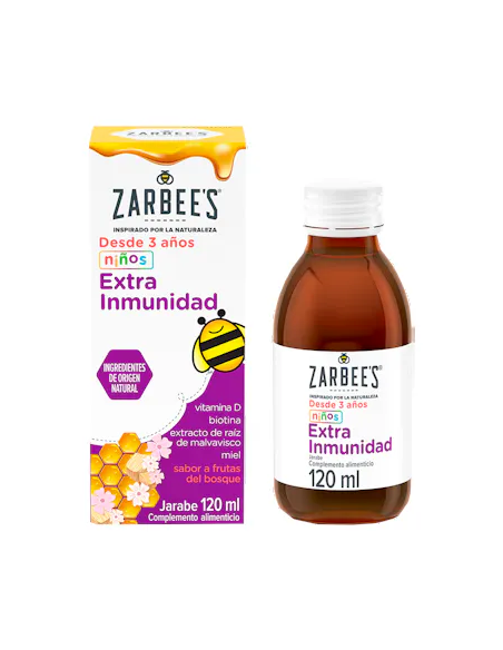 Zarbee's Jarabe inmunitario niños Extra Inmunidad (120 ml), jarabe para fortalecer defensas niños con miel y vitamina D, ideal p