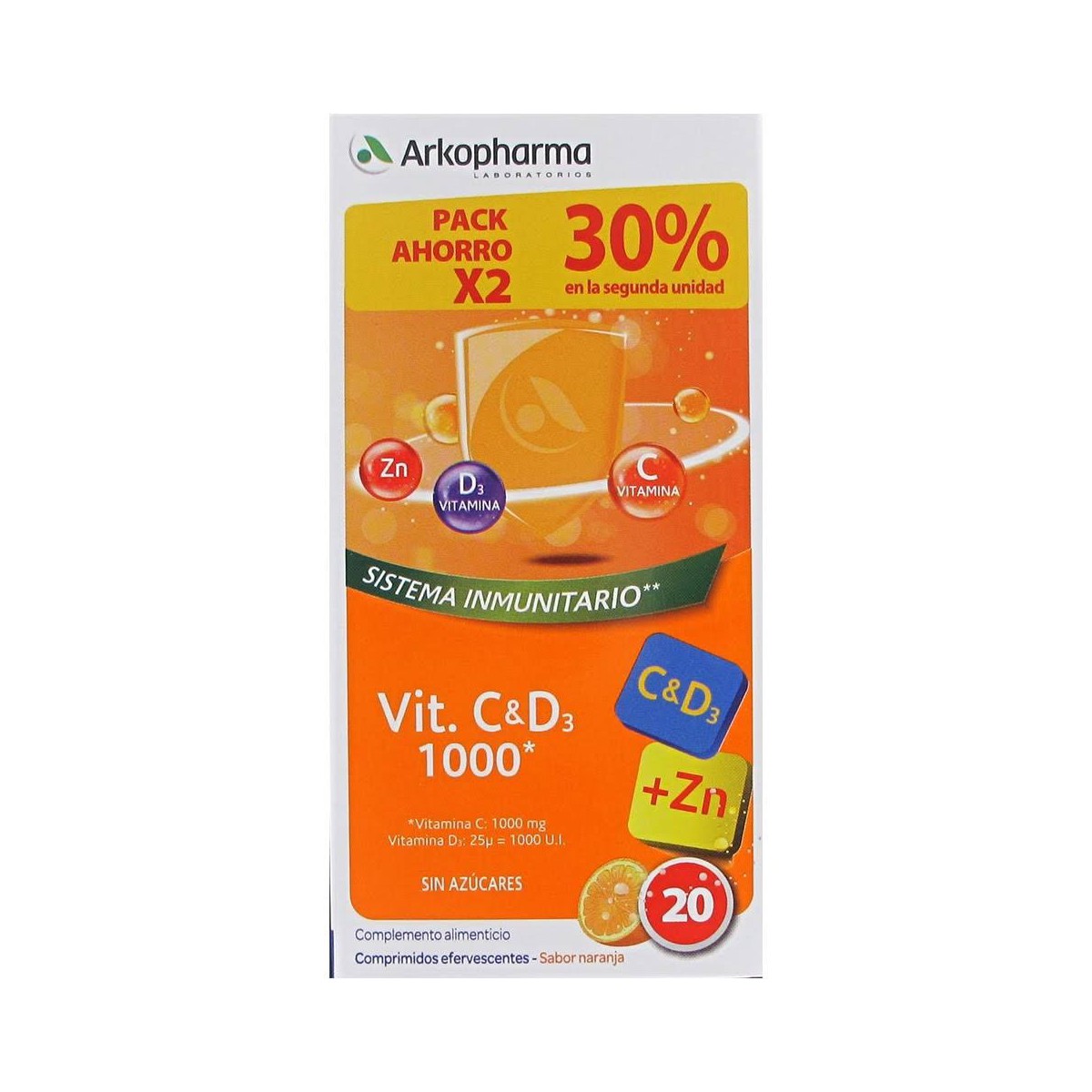 Arkopharma Vitamina C 1000 mg y D3 2 x 20 Comprimidos Efervecentes