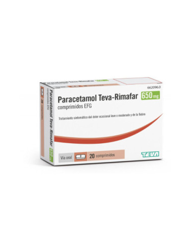 Paracetamol teva-rimafar efg 650 mg 20 comprimidos