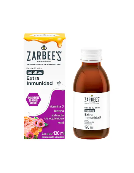 Zarbee's Jarabe Adultos Extra Inmunidad ayuda al sistema inmune con Miel, Extracto de Equinácea, Vitamina D y Botina, 120ml
